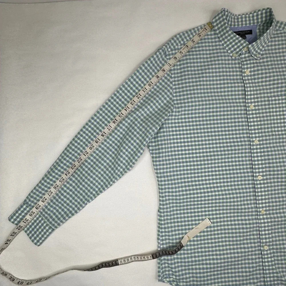 Banana Republic Mens XL Slim Fit Gingham Button Down Shirt‎ Green White Cotton